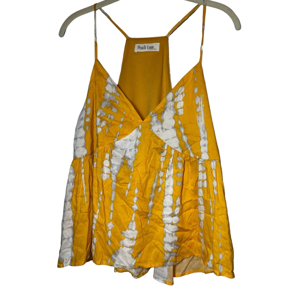 Peach Love Womens yellow & White Tie Dye Top Size L